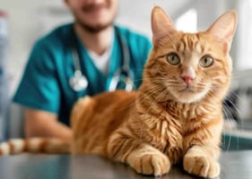 A vet with a ginger cat